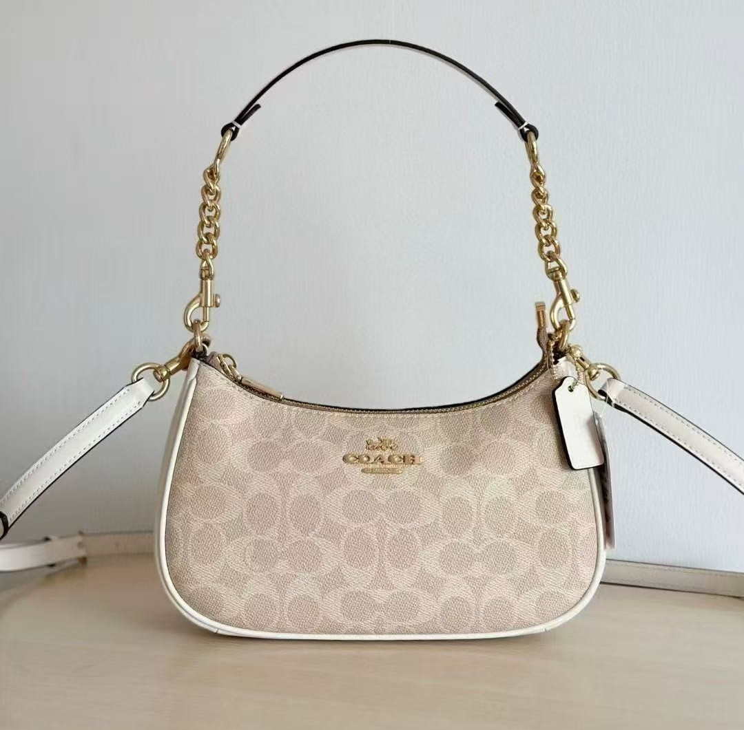 NWT Coach Teri Shoulder Bag In Signature Canvas CV933 Gold/Sand/Chalk