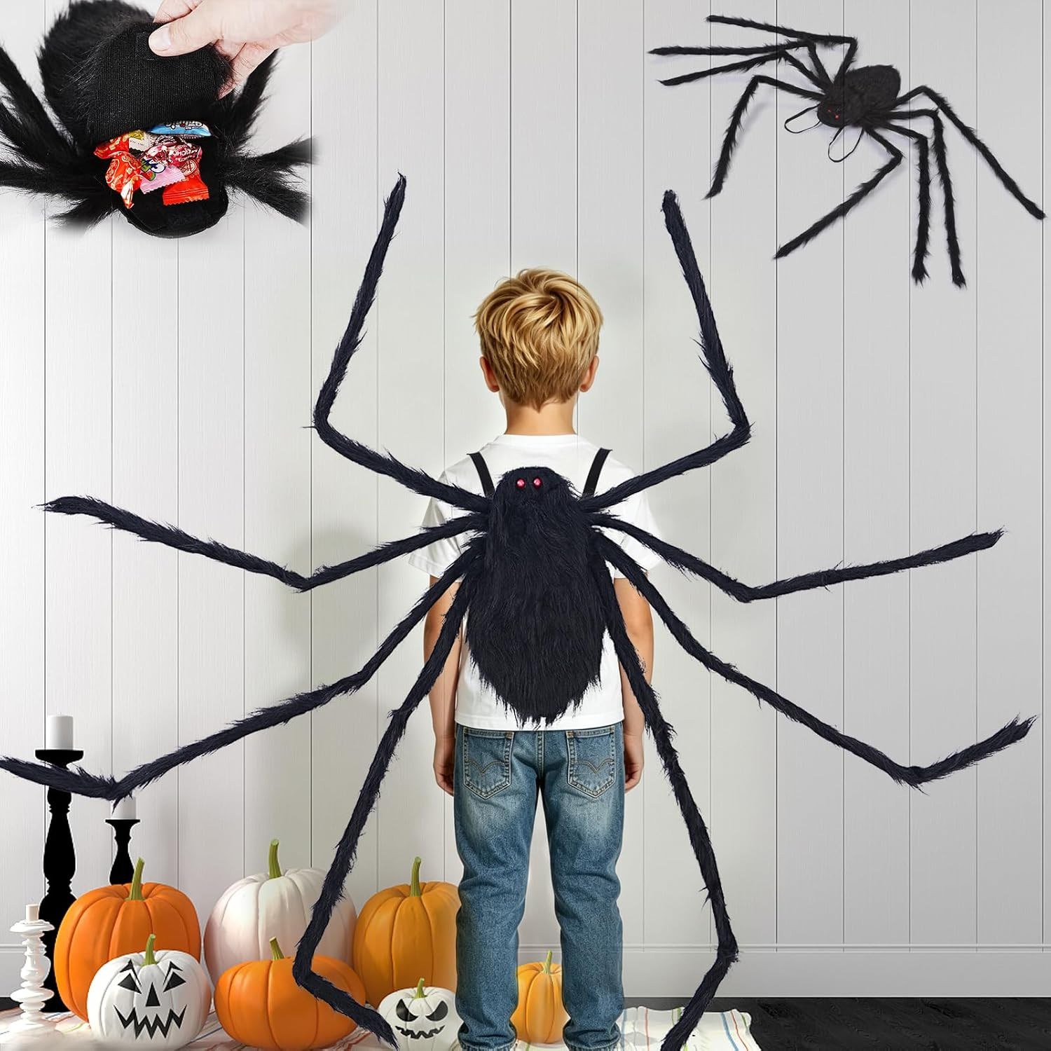 Halloween Spider Costume Party Decorations - Candy Props with Straps for Kids Re