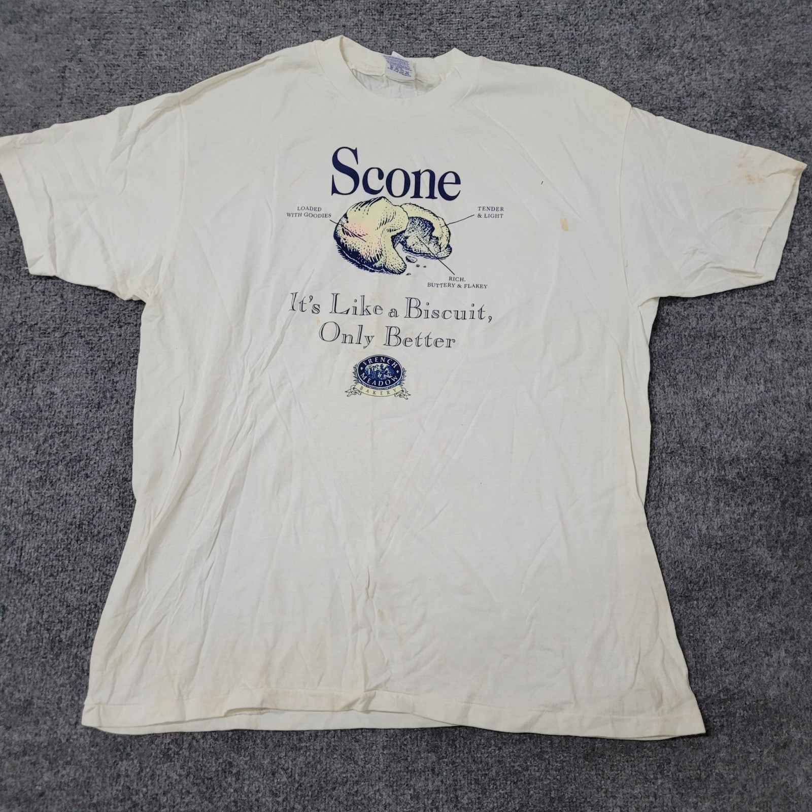 French Meadow Bakery T-Shirt Mens Size XL White Cotton Scone Graphic