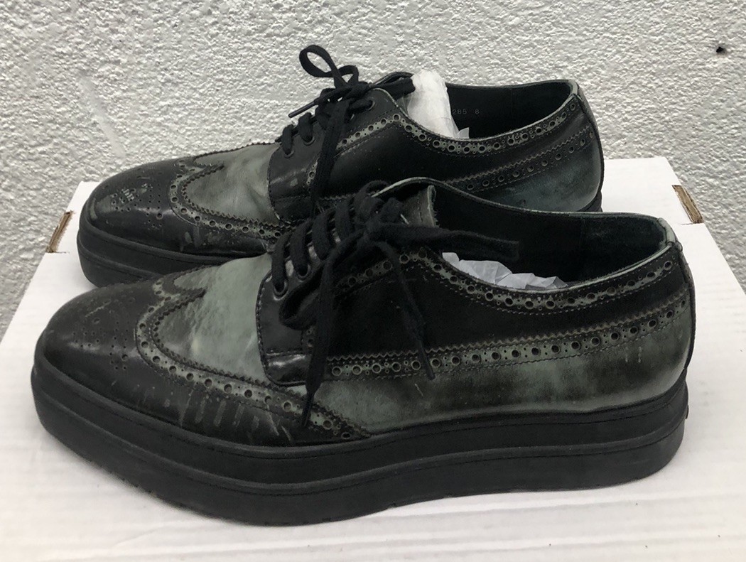 PRADA Wingtip Brogue Derby Oil Brown/Blue Leather Platform EU 42 US 9 UK 8 BB57