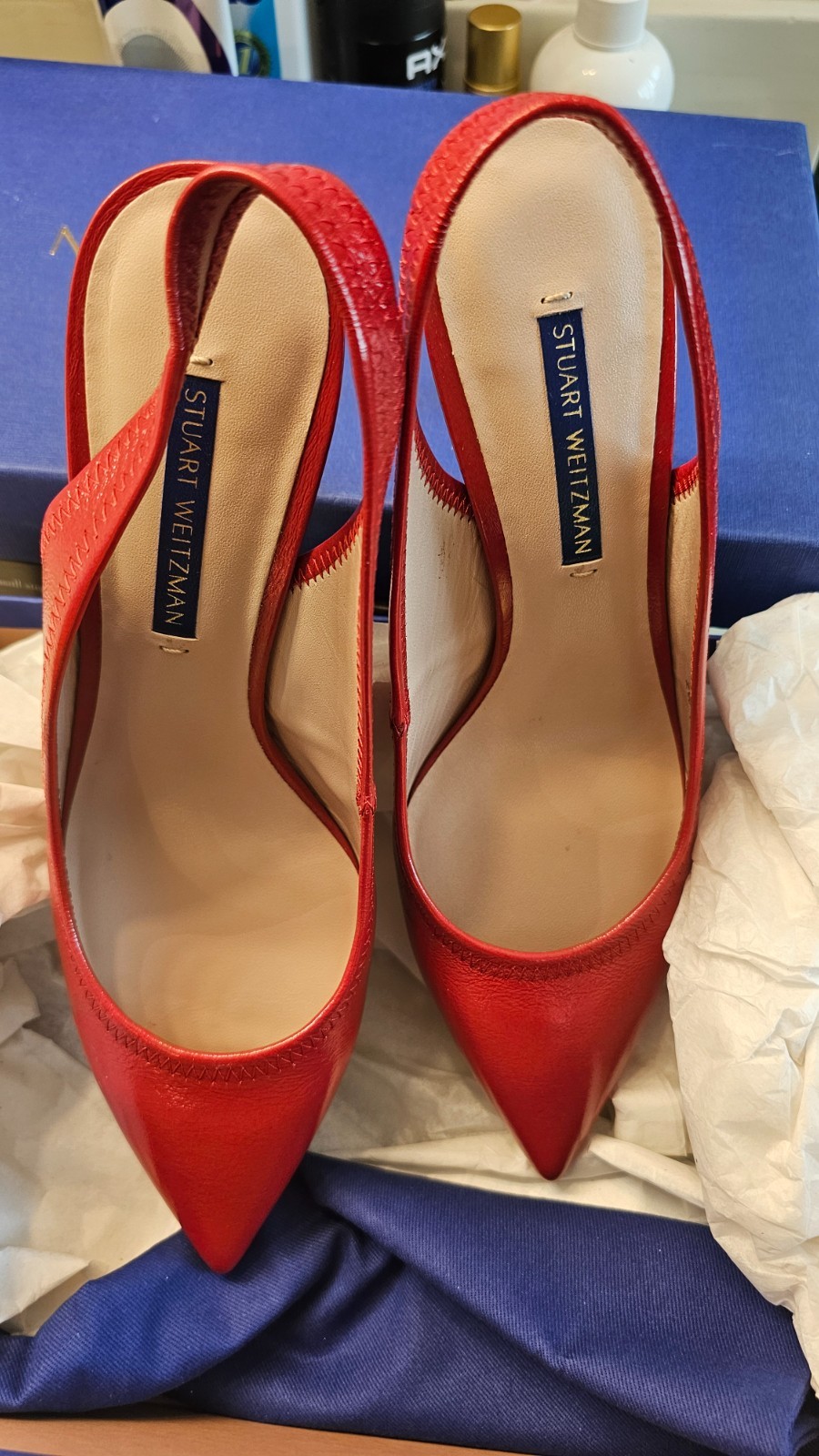 NWB -STuart Weitzman Bright Red Pumps Size 7 Sling Back Pumps Box and Dust Bag