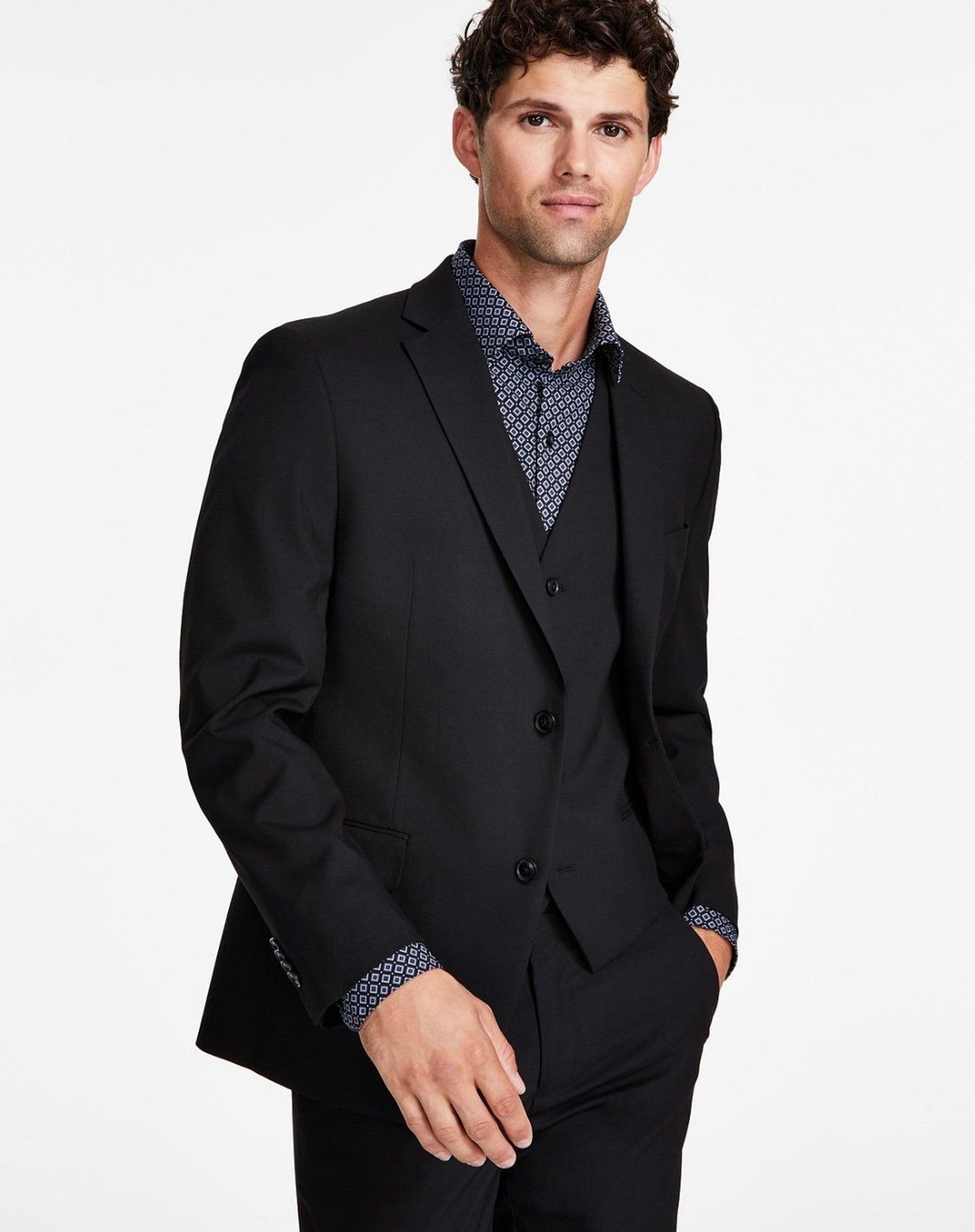 $495 NEW ALFANI MENS 42R BLACK SLIM FIT SOFT 2 PIECE SUIT WITH DRESS PANTS 34x30