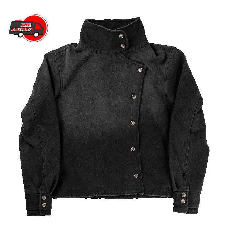 Y2K Fencing Jacket Vintage Wash Gradient Irregular Button Unisex Jacket