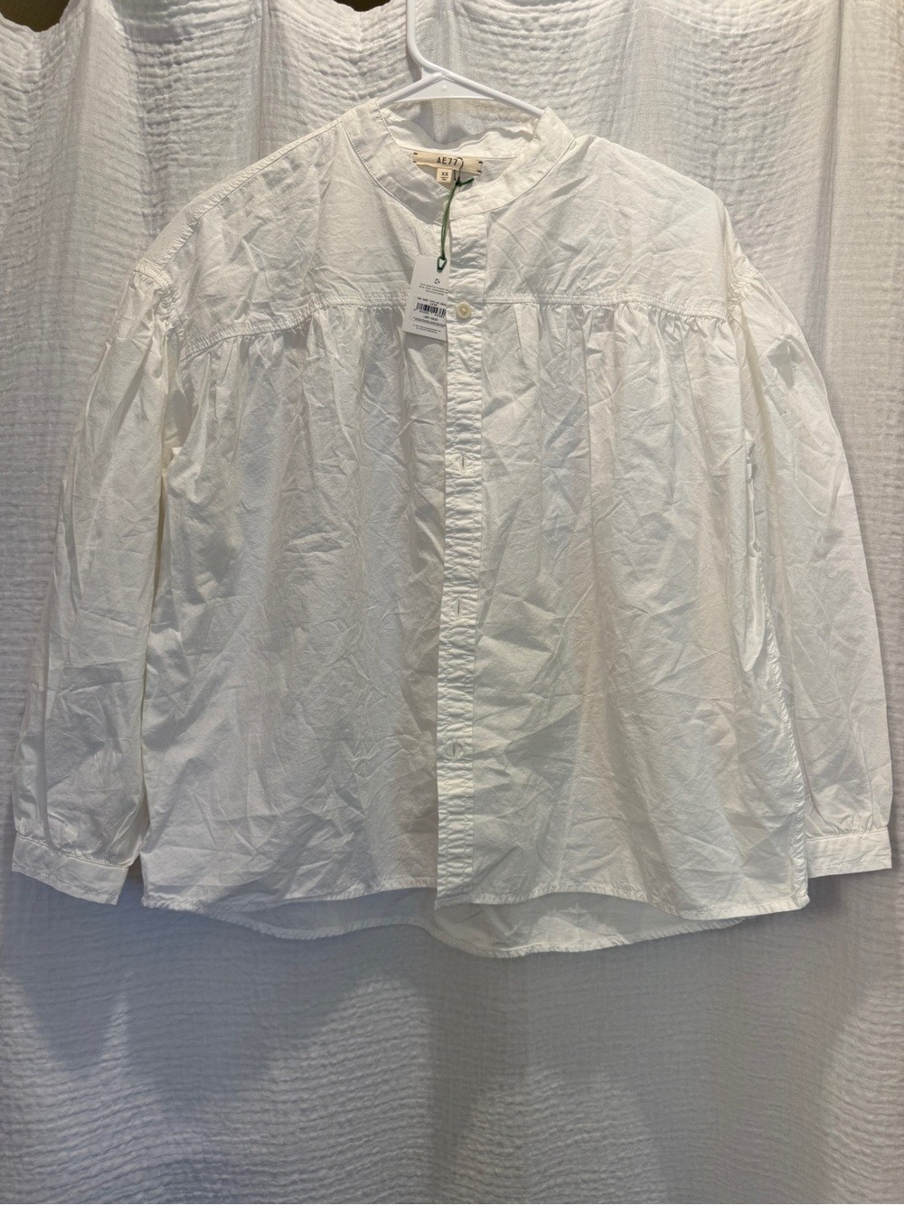 NWT AE77 Premium Poplin Gathered Band Collar Shirt 100% Cotton XS $148 Retail