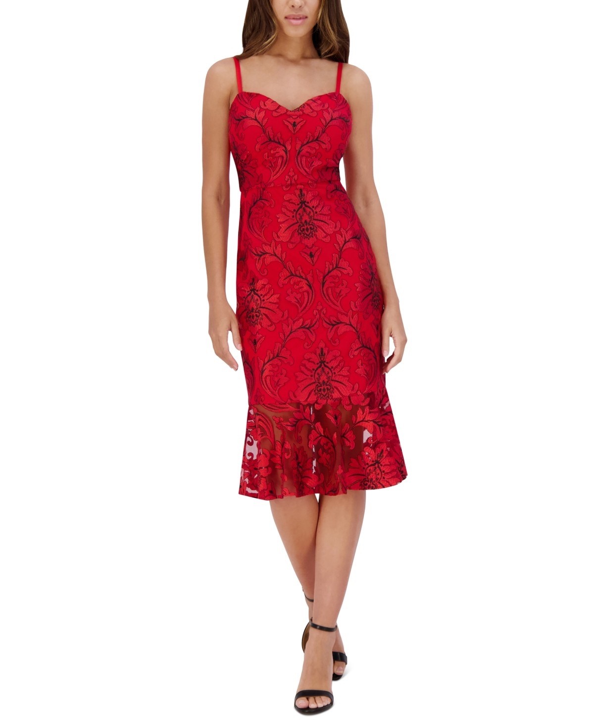 Siena Women\'s Embroidered Fit & Flare Dress - Red/Black Size 6 NWT