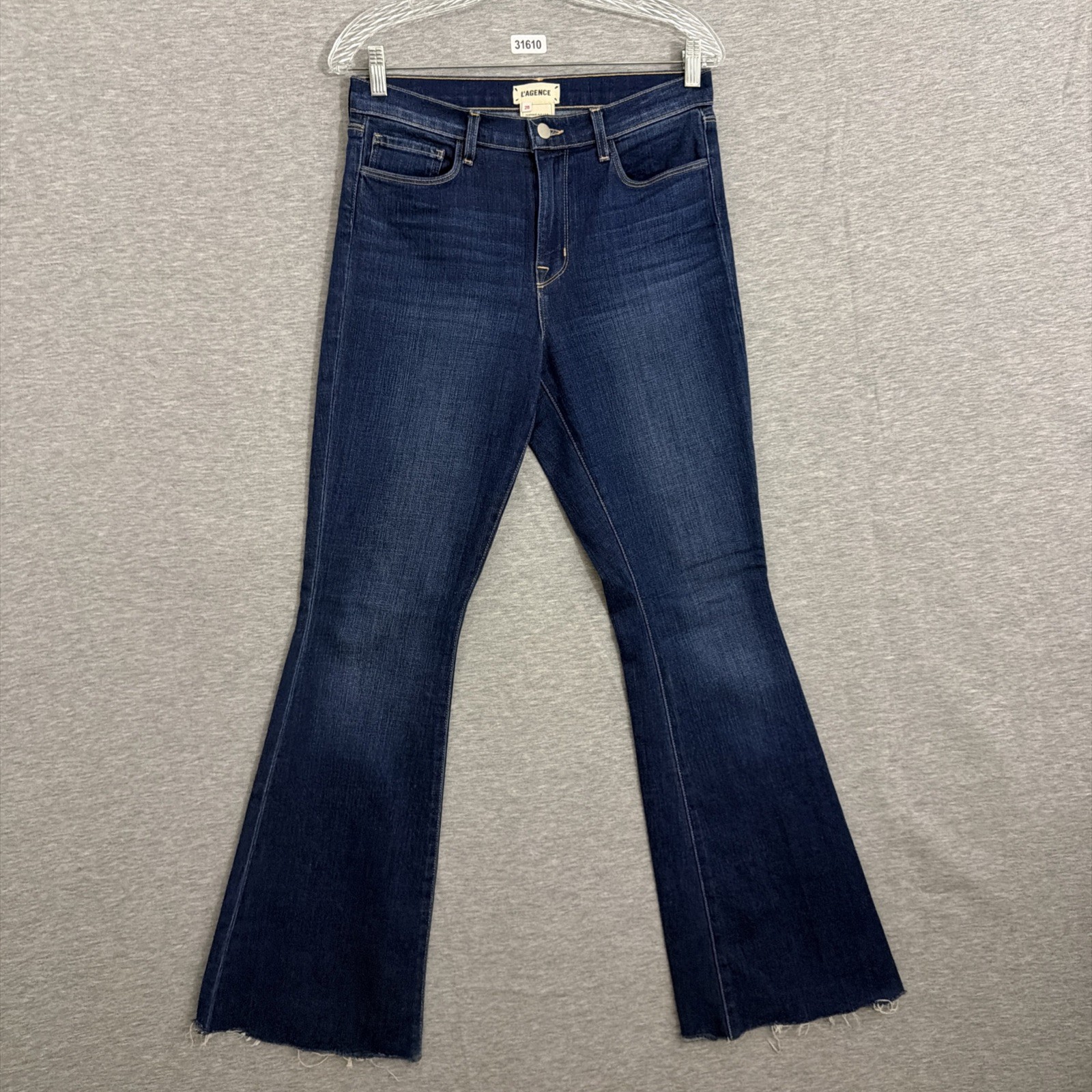 LAGENCE Womens Size 28 Dark Wash Blue Bell High Rise Stretch Denim Flare Jeans