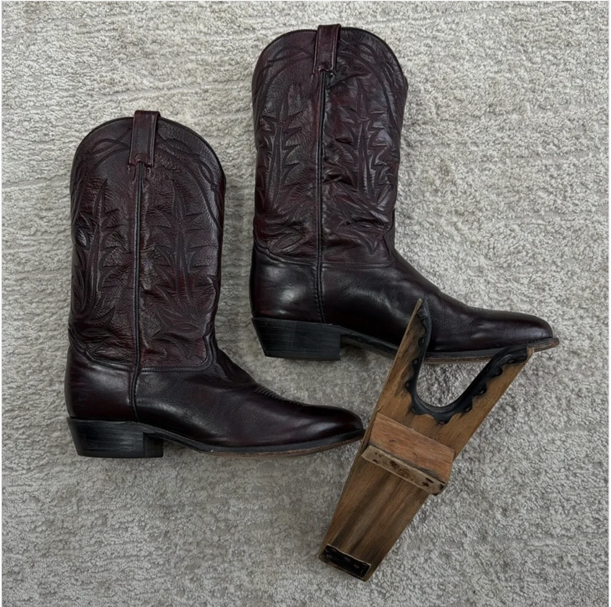 Vintage Tony Lama Black Cherry Cowboy Boots with Boot World Jack - Size 12 EE