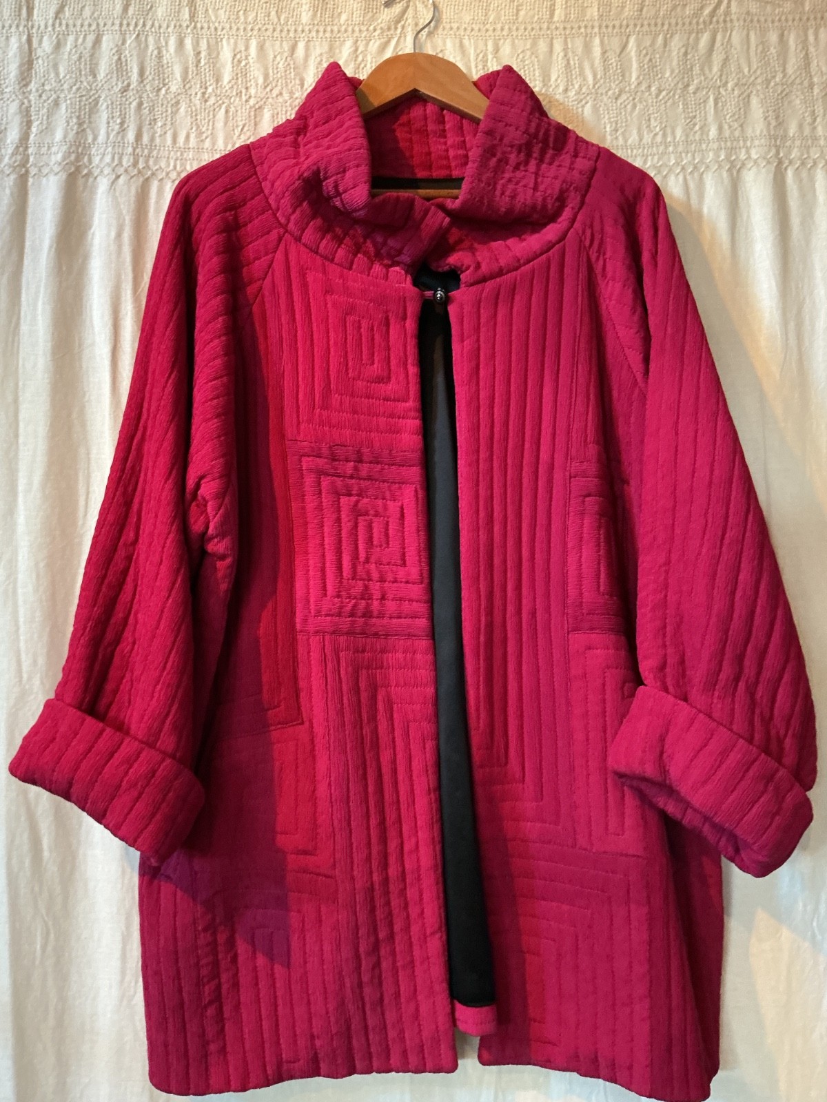KISS of the WOLF, Cranberry Quilted SILK JACKET, Hand Painted, satin lining, XS