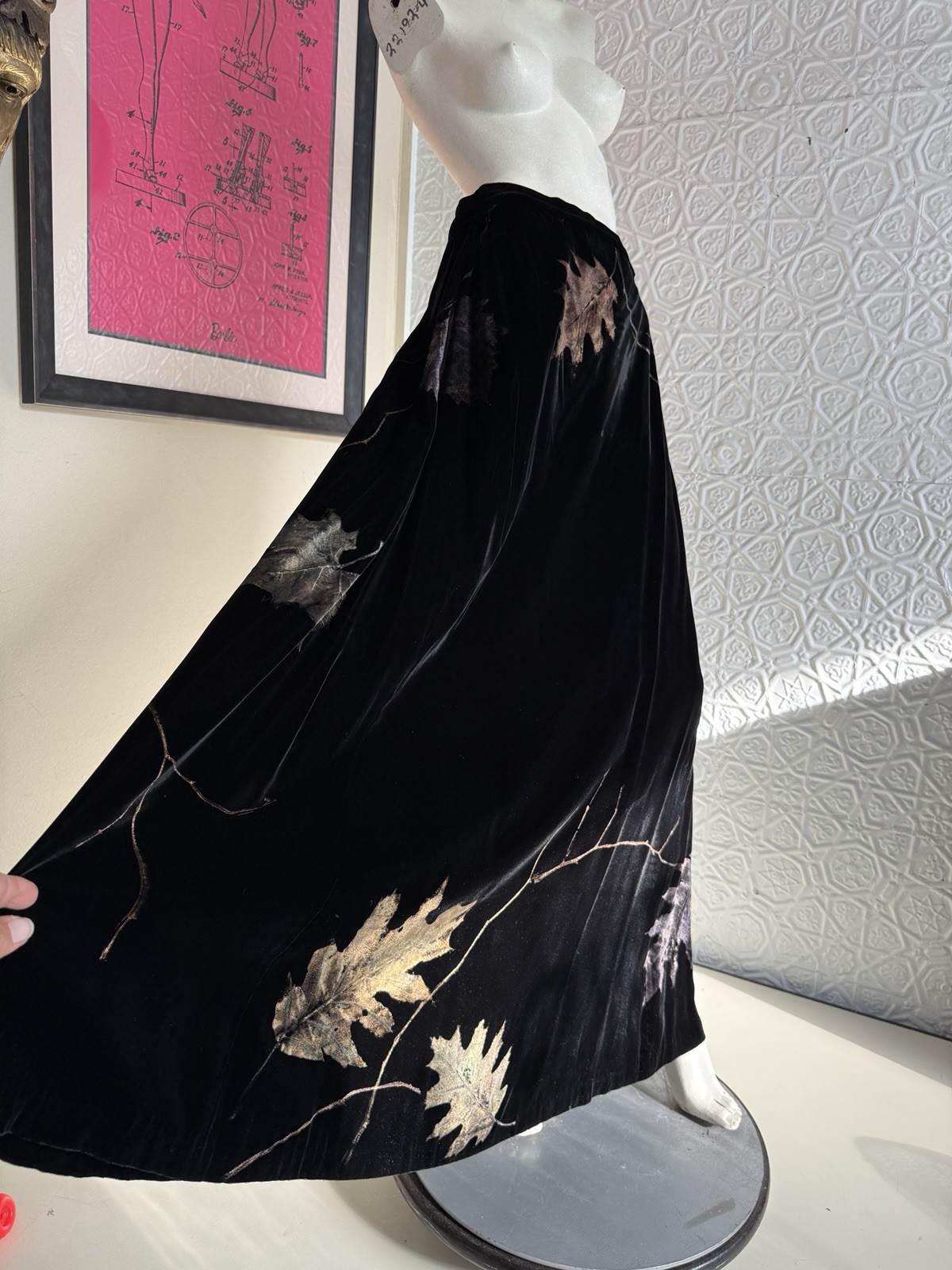 vintage 1990s/Y2K velvet painted maxi skirt Fall Leaves-Autumn-Witchy Whimsy