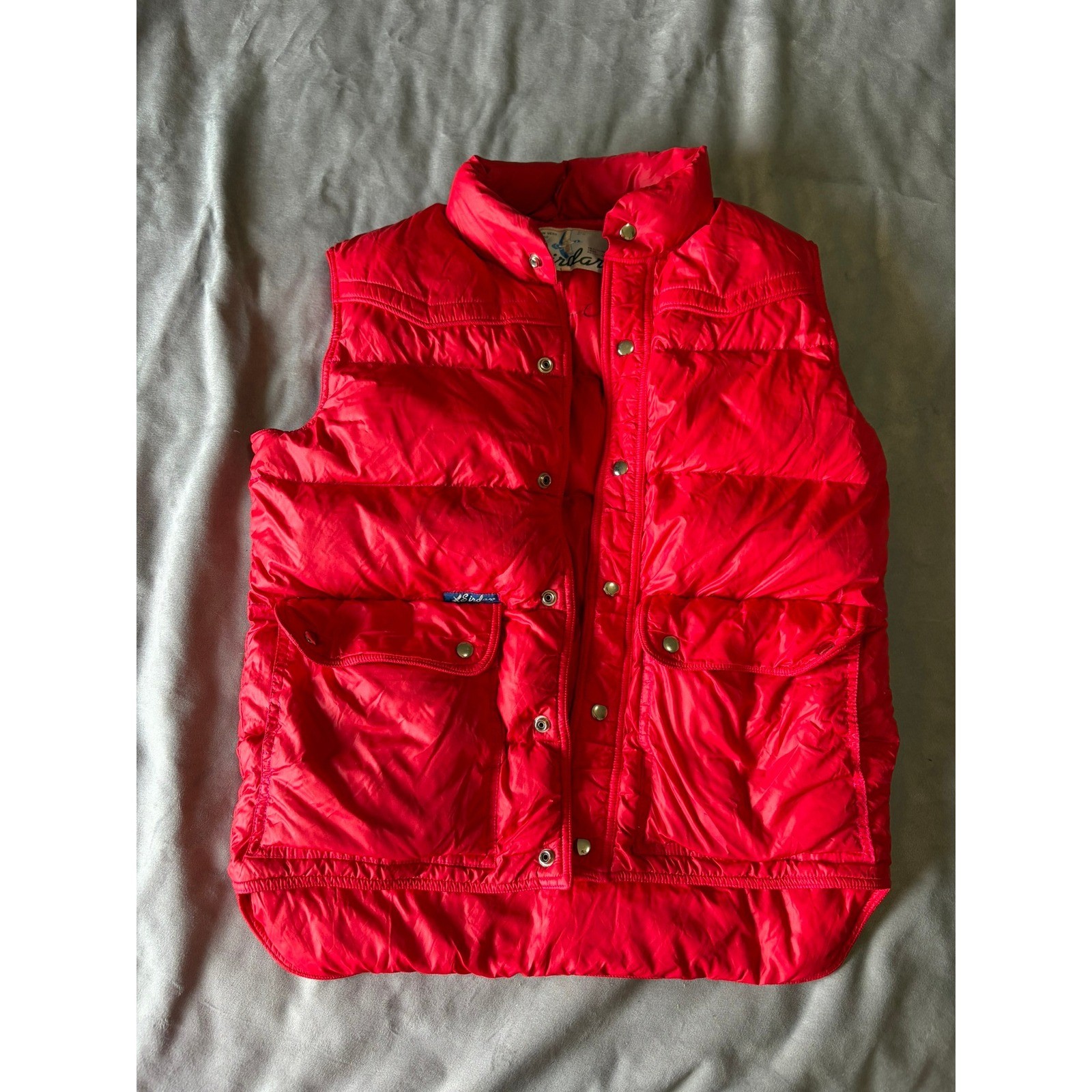 Vintage Sirdar Red Down Puffer Vest Snap Front Western Yoke AD17333 Size 150