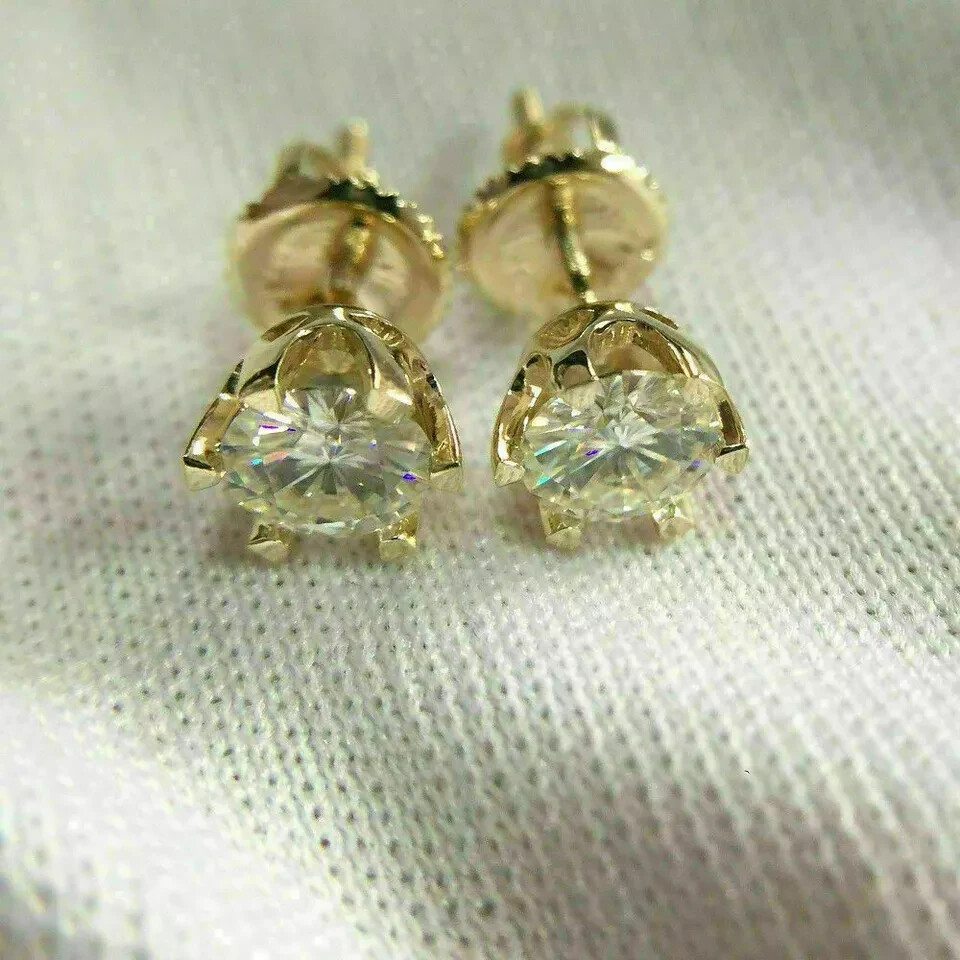 2Ct Lab Created Diamond Solitaire Stud Earrings 14K Yellow Gold Plated Silver