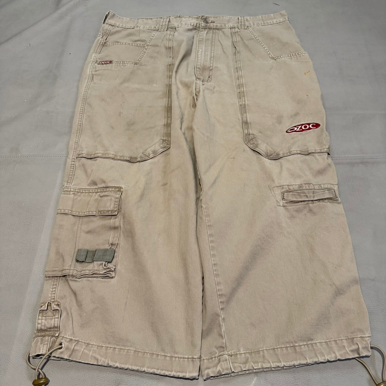 VTG Y2K Men Khaki Cargo Baggy Wide Parachute Gorpcore Skate JNCO Southpole -7575