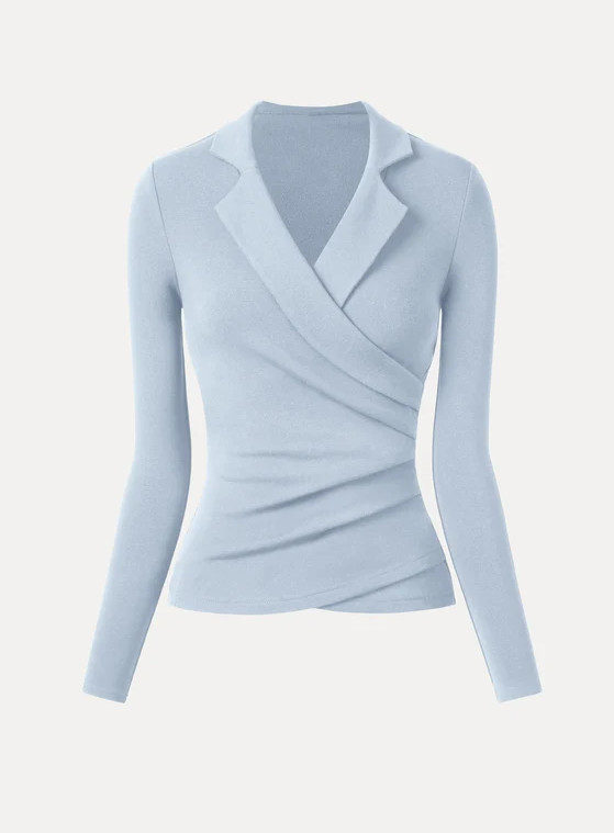 OGL ProWarm Collared Surplice Top, Blue Air
