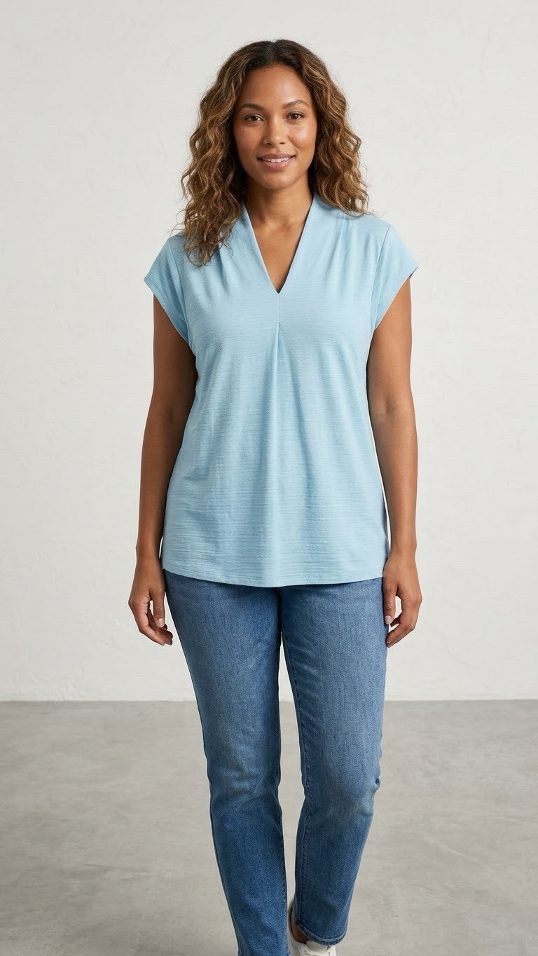 NWT J Jill Wearever Collection Cap Sleeve Clear Sky Blue Tunic M