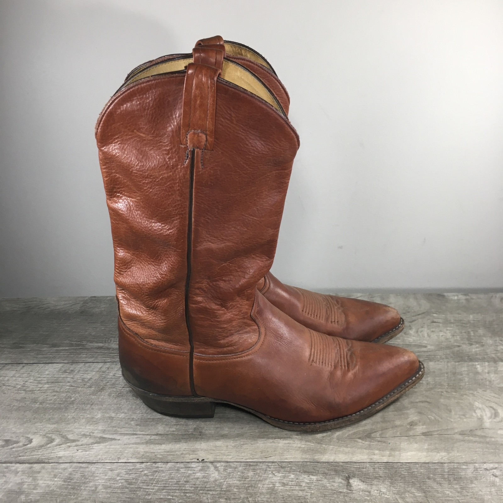 Vintage Tony Lama 6152 Ol’ Buck Cognac Leather Cowboy Western Men’s Boots 11.5