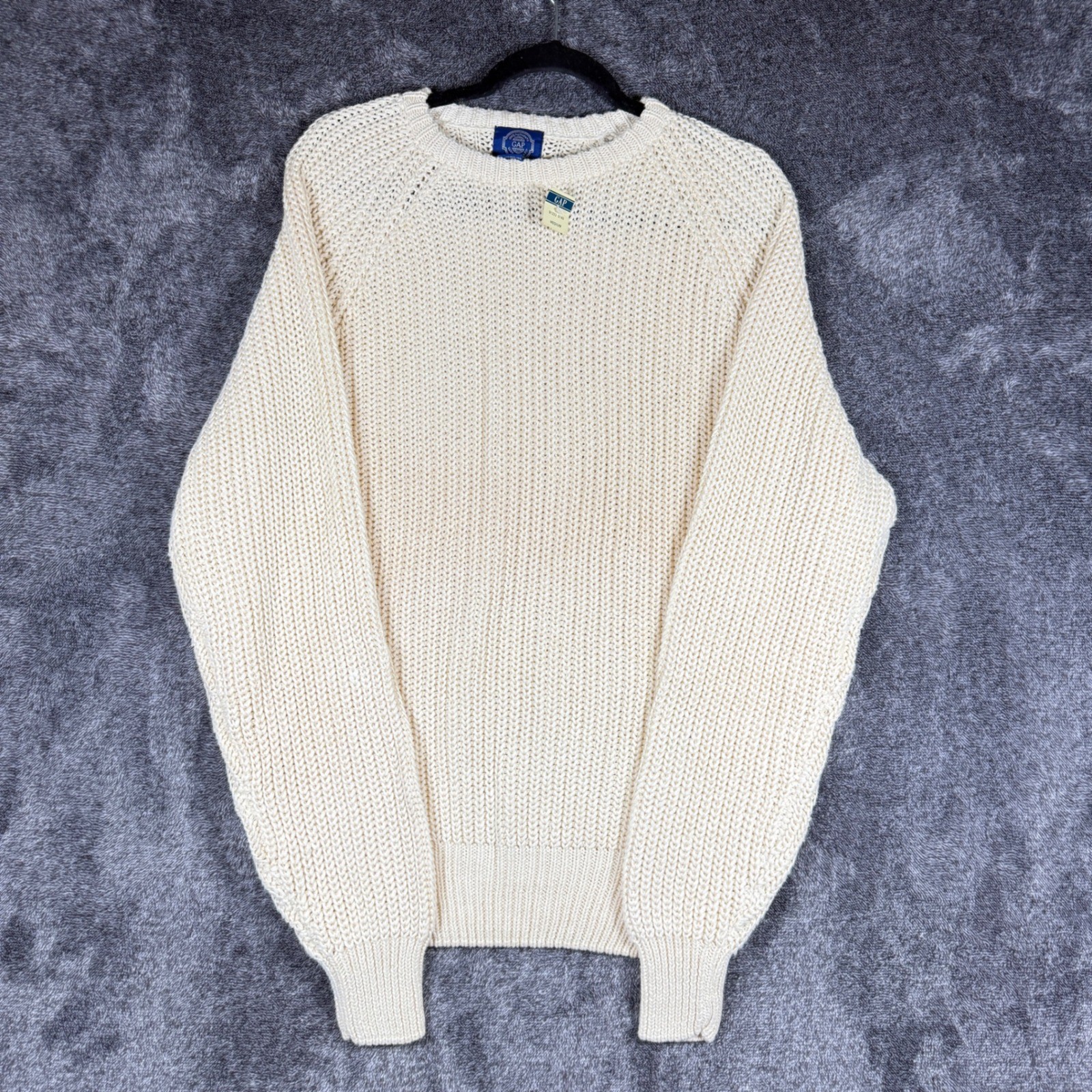 Vintage Gap Mens Cream Shaker Knit Crewneck Sweater Ramie Cotton Blend Medium