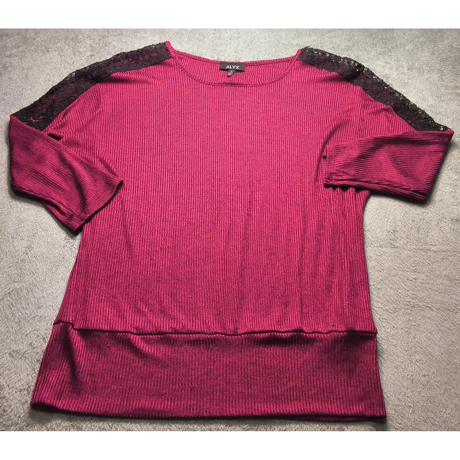 Alyx Womens XL Magenta Pink Ribbed Knit Lace Shoulder Dolman Sleeve Top