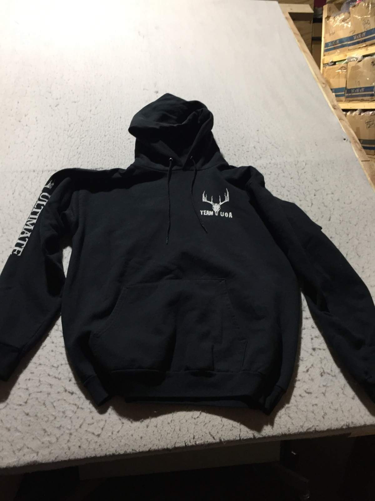 UOA Team Ultimate Outdoor Adventure Hoodie Mens L Large Black Graphic Spell Out