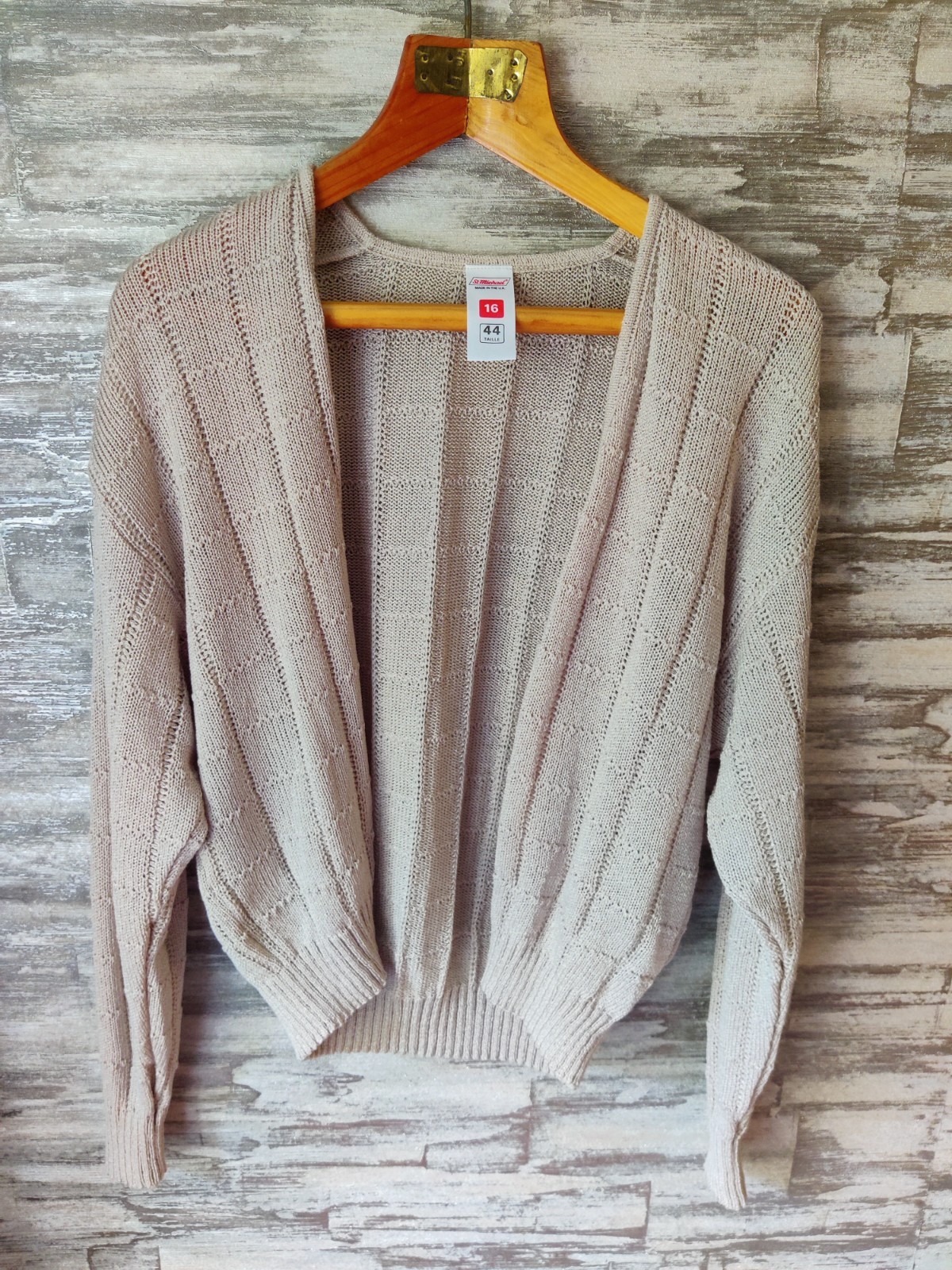 Vintage St Michael M&S Womens Knit Cardigan Beige UK 16 EU 44 Open Front 90s