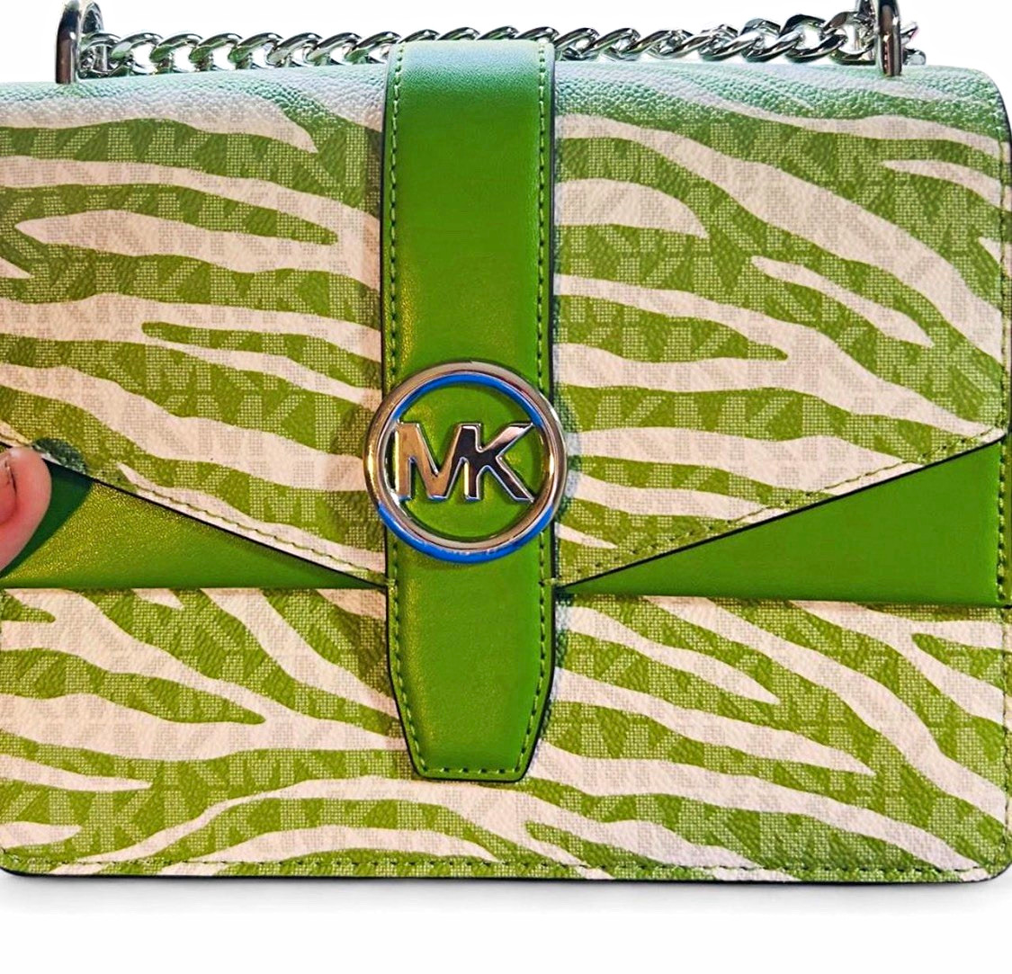 Michael Kors Greenwich  Crossbody Green/White Zebra, Chain Strap