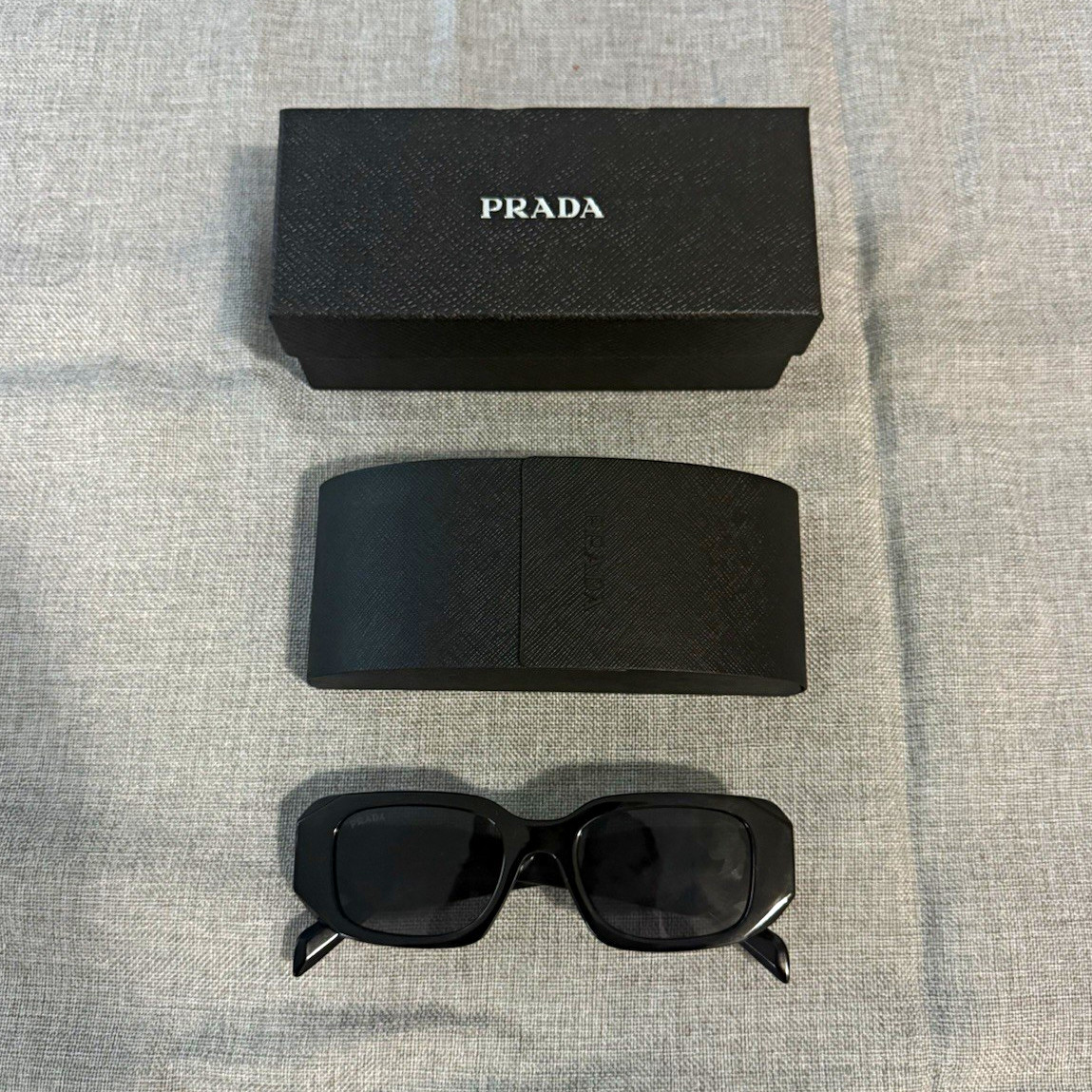 PRADA SPR 17W-F 1AB-5S0 unisex Black Rectangle Sunglasses UV400 Plastic