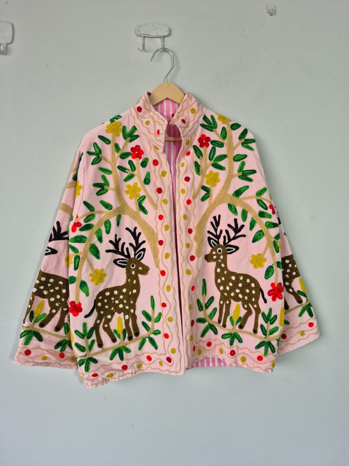 Pink Suzani Jacket Indian Handmade Velvet Deer Embroidery Luxury Suzani Jacket