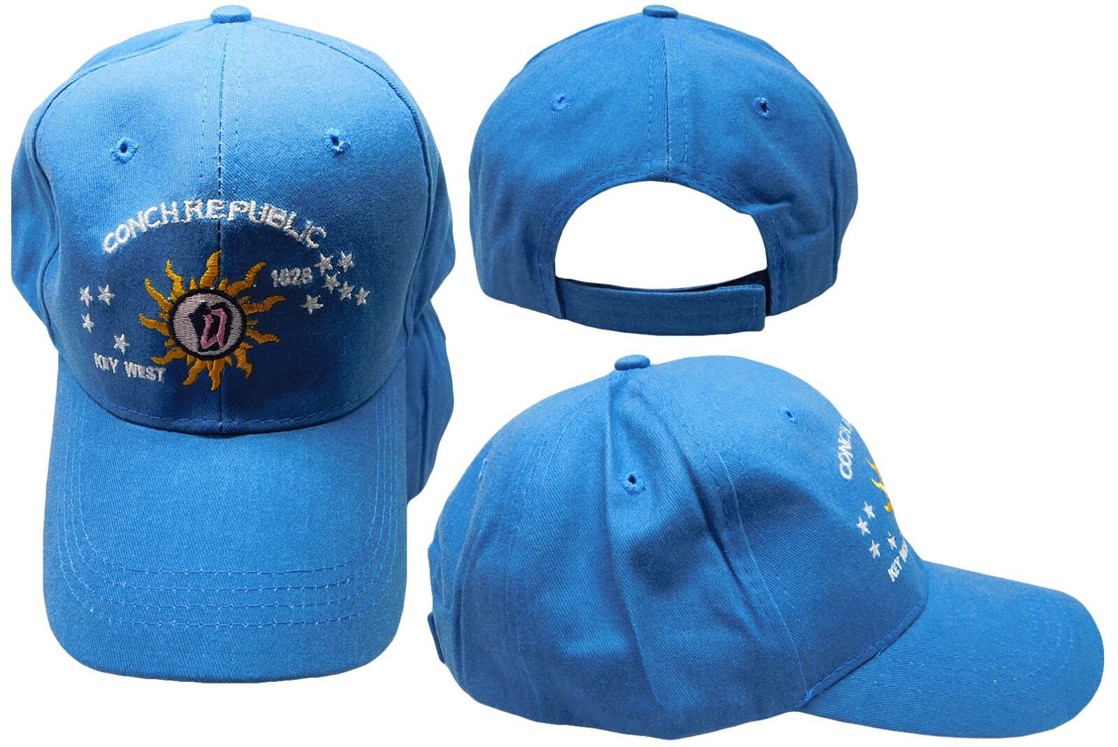 Conch Republic Key West 1828 Aqua Blue Cotton Adjustable Embroidered Hat Cap