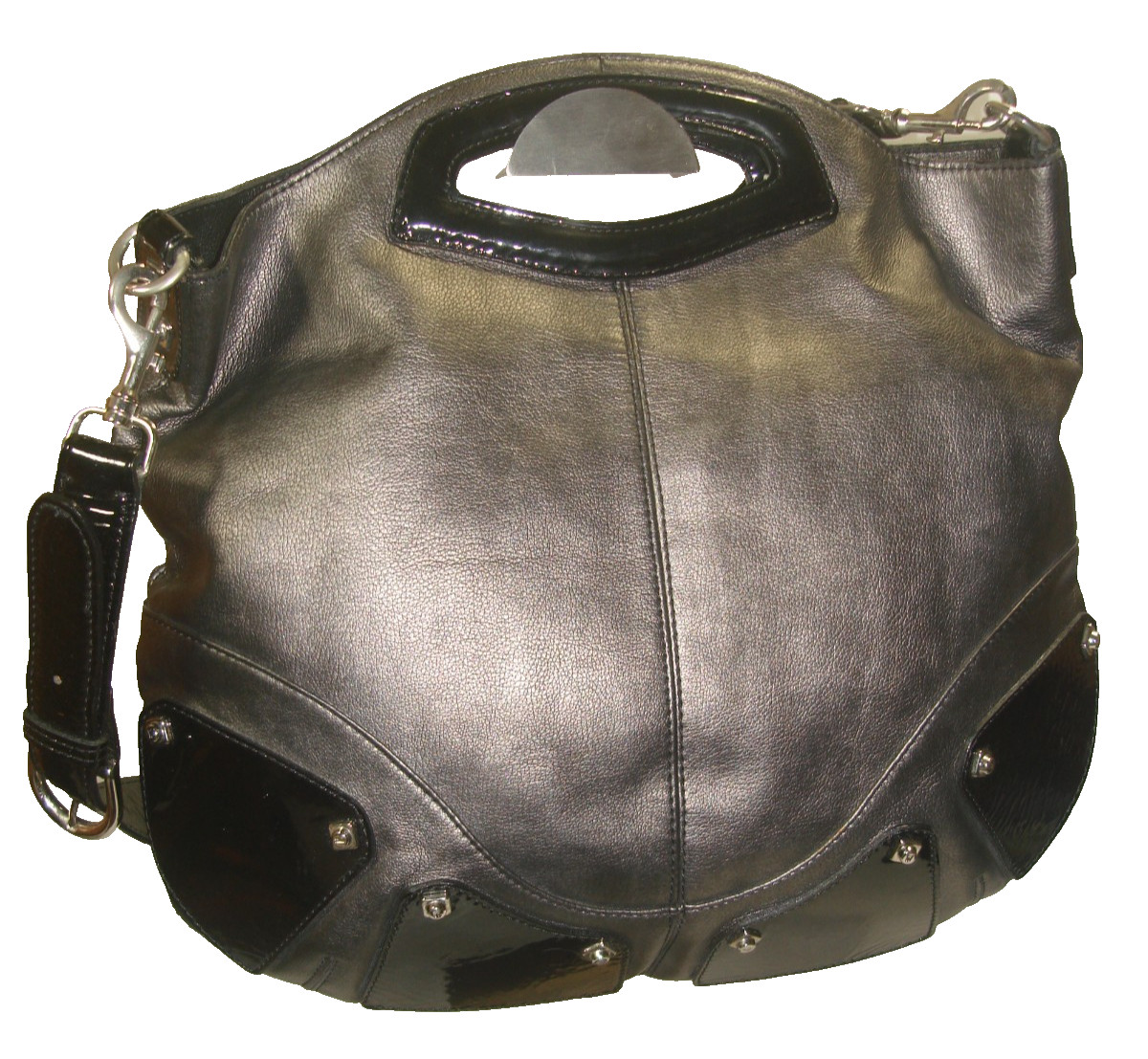 Stuart Weitzman Spain Gray Leather+Black Patent Leather Tote Shoulder Bag NrMINT
