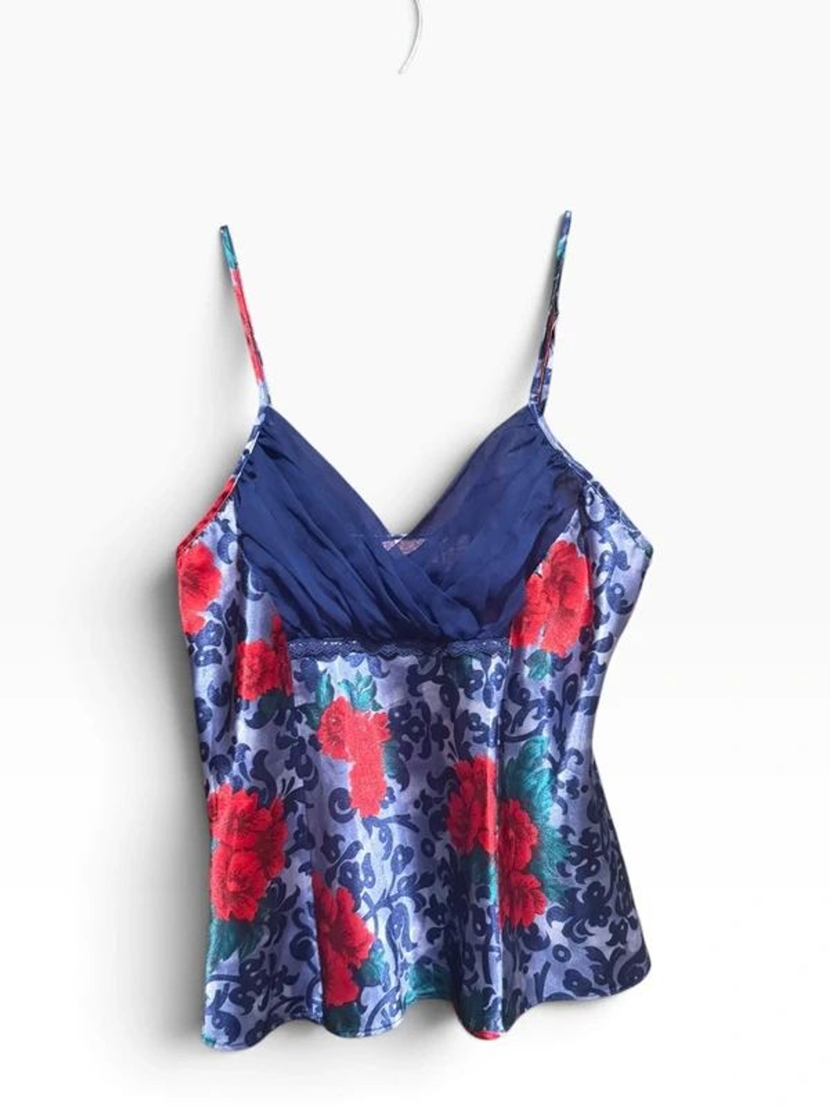 Vintage Honors Intimates Blue Floral 90s Y2K Top Cami Large