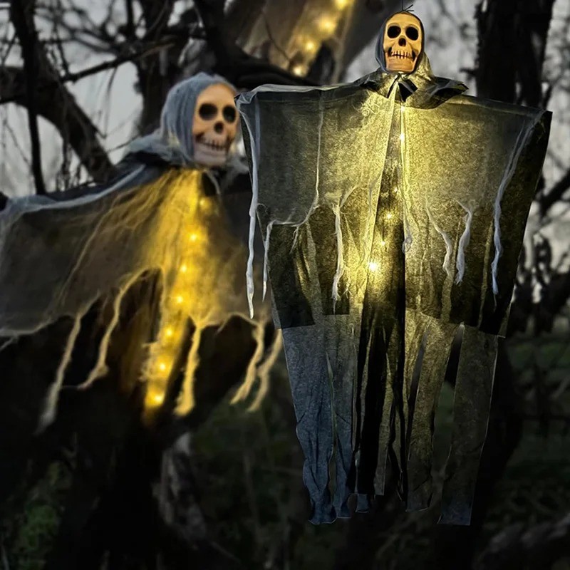 Halloween Glowing Skull Skeleton Gauze Hanging Ghost Horror Decor Party Prop