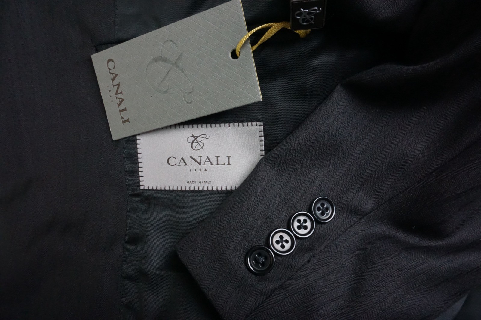 Canali 1934 Current Black Striped 100% Wool 2 Pc Suit Jacket Pants 40 BRAND NEW