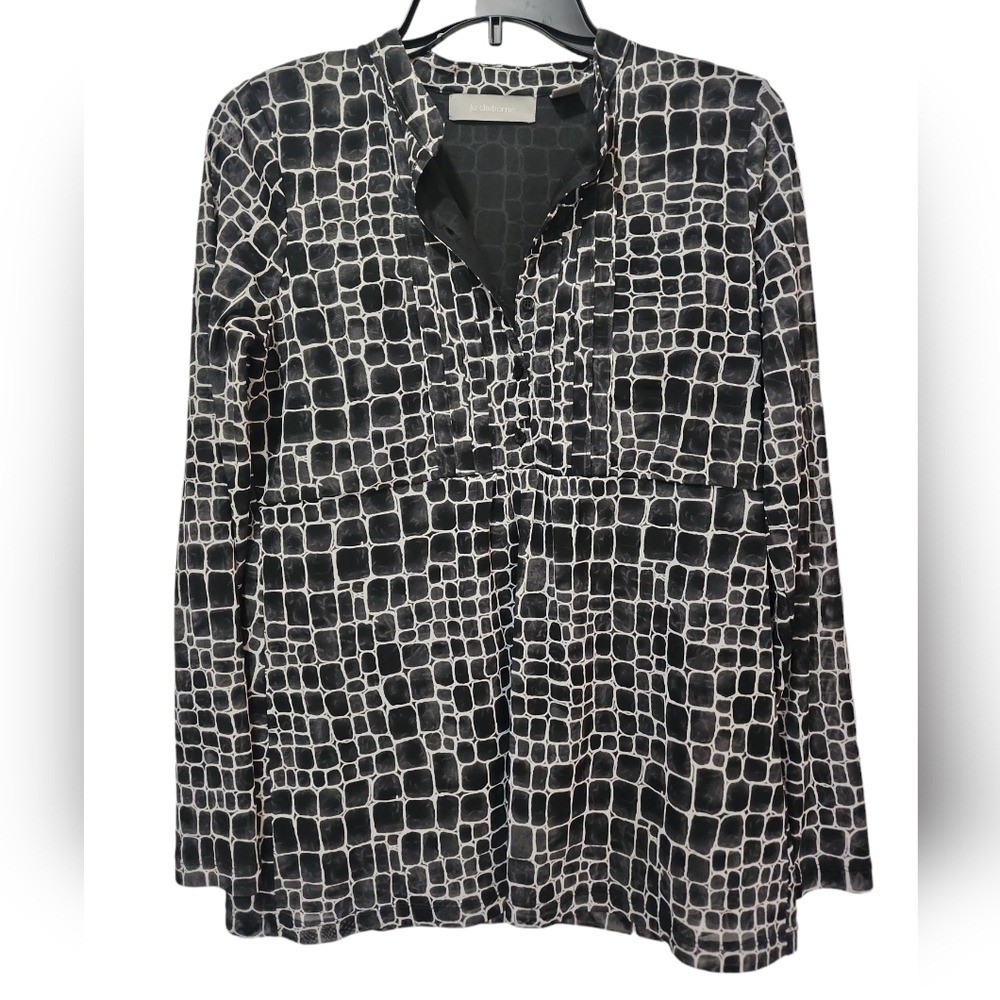 Liz Claiborne med minimalist empire waist b&w geo design long sleeve top women