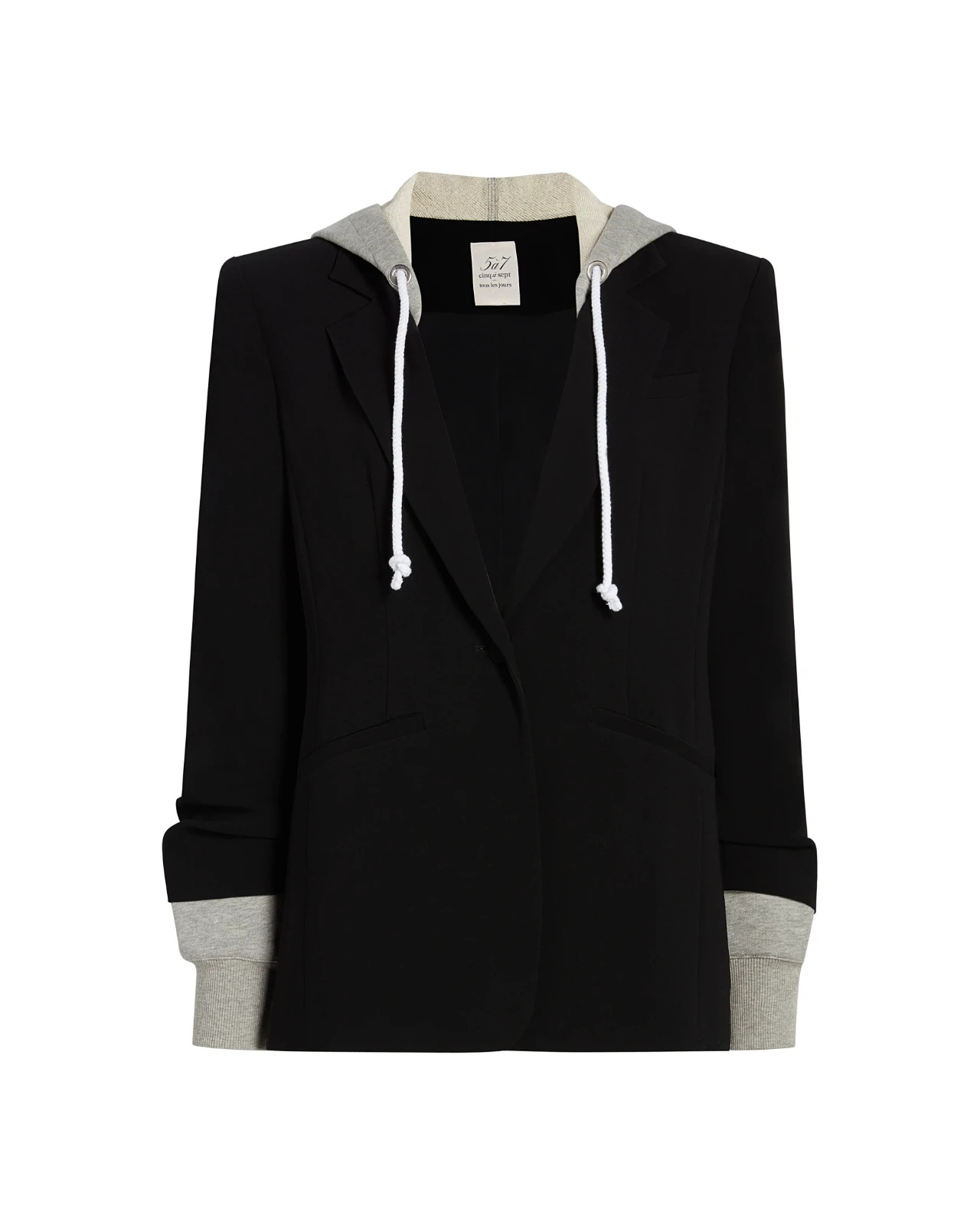 NEW, Cinq A sept Khloe Hooded Khloe Jacket in Black Heather Jacket Sz 6 #SJ2664