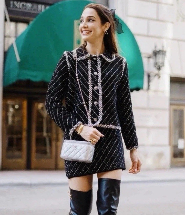 ZARA NWT COMBINATION KNIT JACKET & KNIT MINI SKIRT BLACK / WHITE Size L  Co Ord