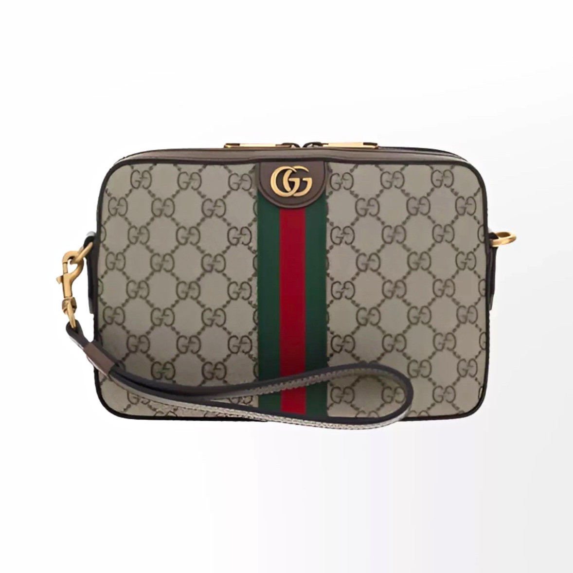 Gucci Ophidia GG Monogram Web Stripe Canvas/Leather Zip Small Crossbody