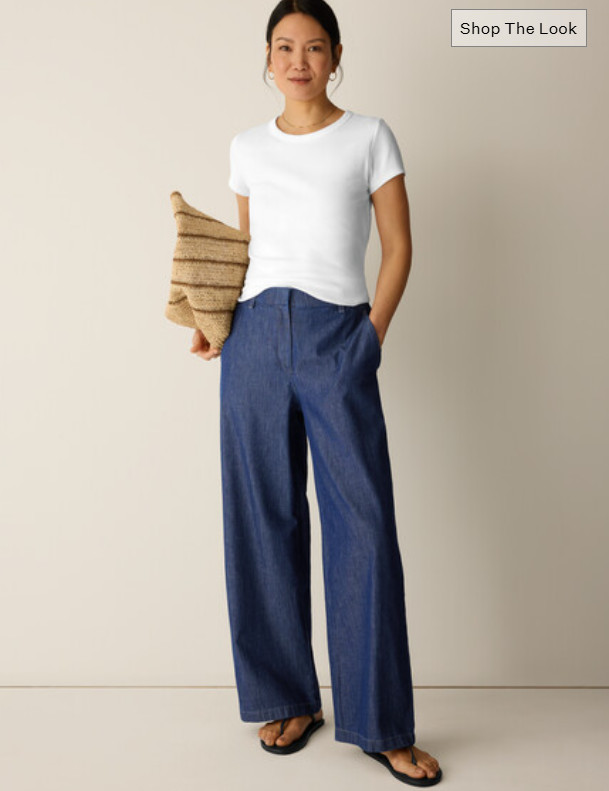 EILEEN FISHER Lightweight Organic Cotton Denim Full-Length Trouser - DARK INDIGO