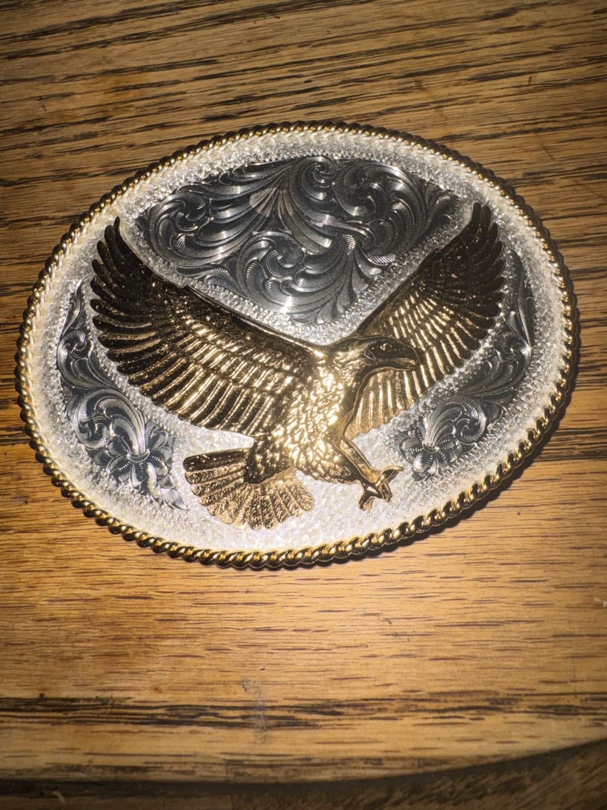 Vintage Montgomery Silversmiths Eagle Belt Buckle Silver Plate Western