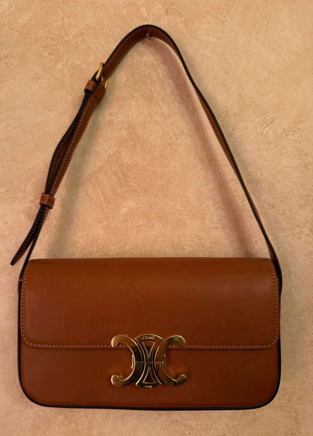 CELINE Tan (Warm Brown) Leather Triomphe Shoulder Bag