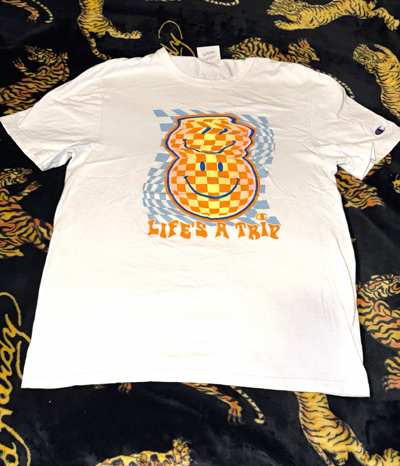 Champion Men’s S White Crew Neck Short Sleeve Graphic Print Logo T-Shirt