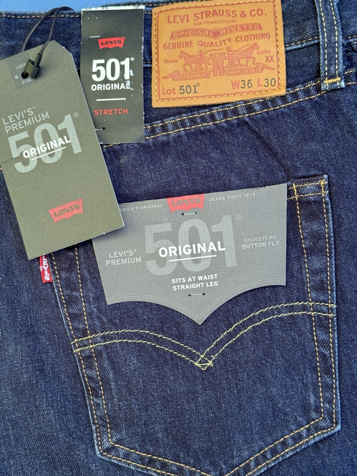 Brand New Mens Levi\'s Premium 501 Original Stretch Jeans Size W36 L30