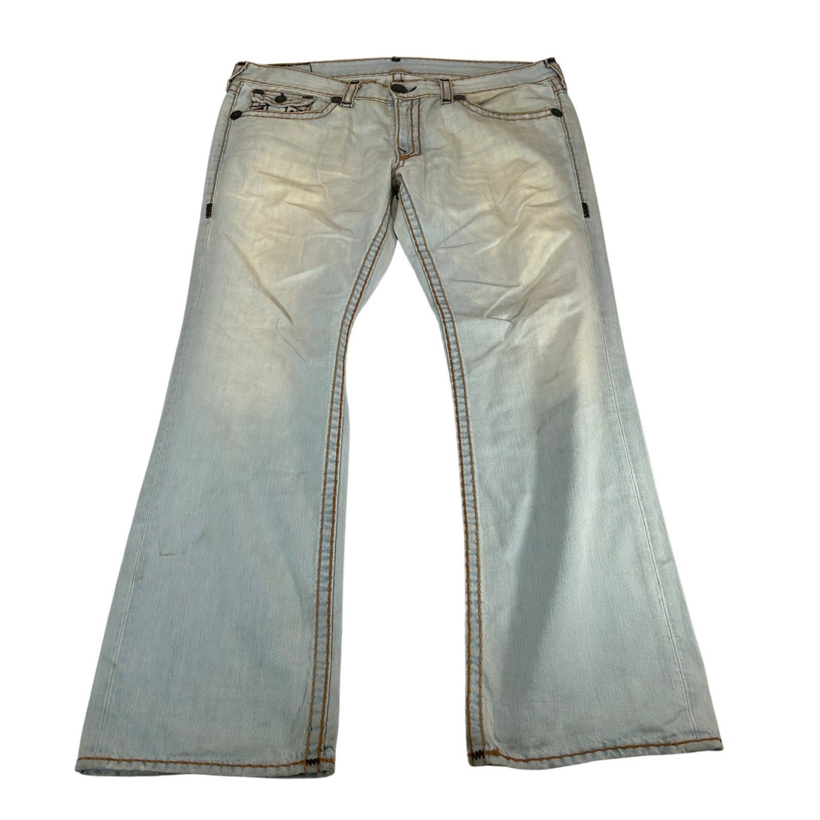 True Religion Ricky Super T Jeans Light Wash Blue Denim Made in USA Mens 40x34