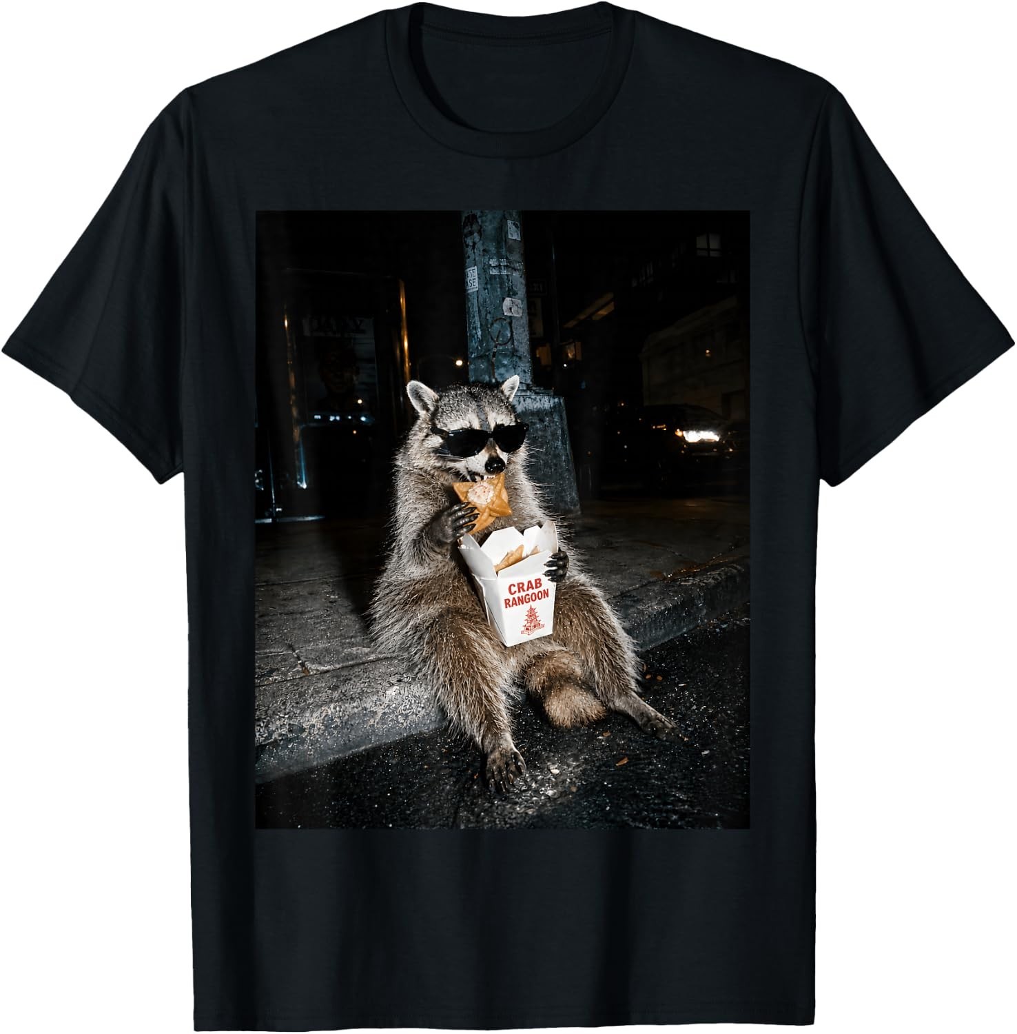 Funny Raccoon Eating Crab Rangoon On The Street Feral Women unisex T-Shirt