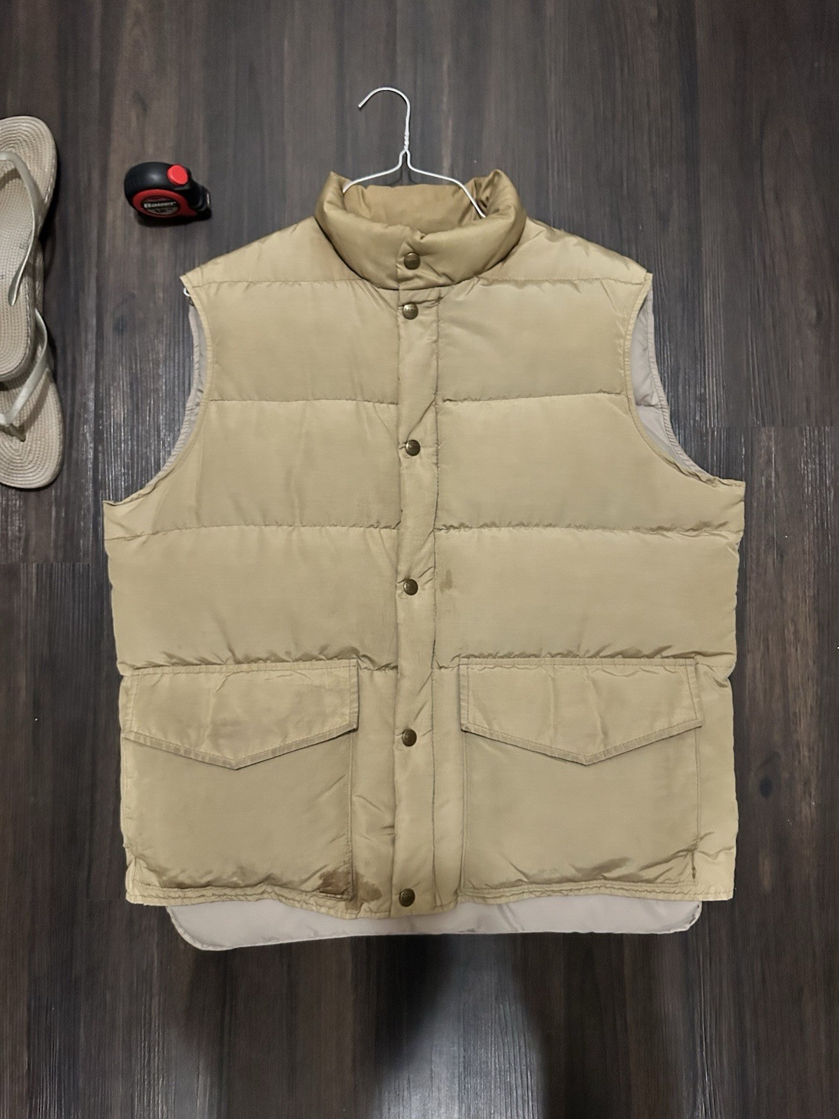 Vintage LL Bean Tan Goose Down Puffer Vest Made In USA Size L