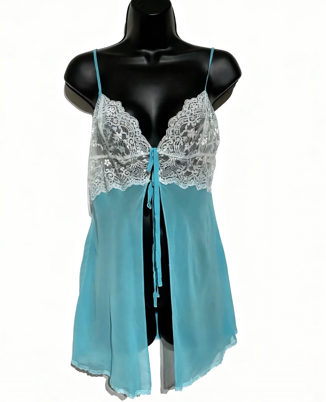 RARE Vintage 1999 Victoria’s Secret Silk Babydoll Blue Lace Y2K Lingerie