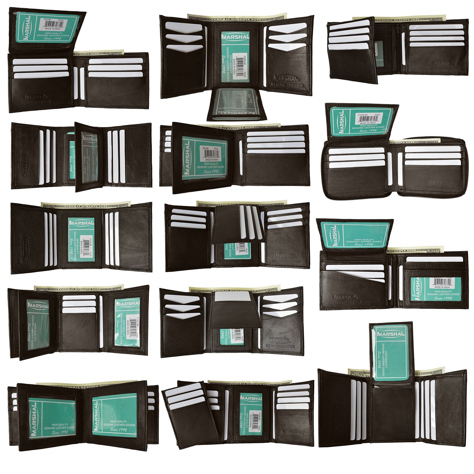 Marshal New Black & Brown wholesale lot of 12 Premium leather Bifold/Trifold...