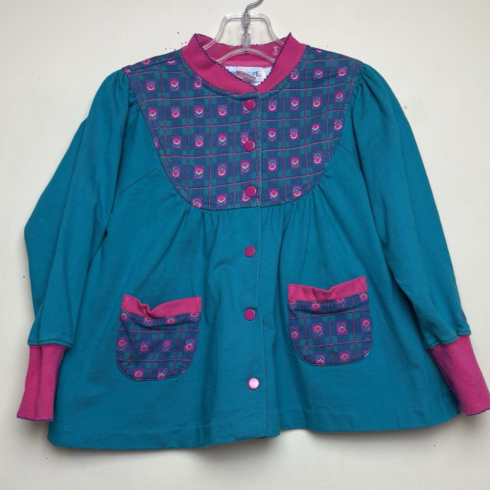 Vtg Gymboree Swing Top Cardigan Plaid Girls Medium 2T-3T Turquoise Rainbow Tag