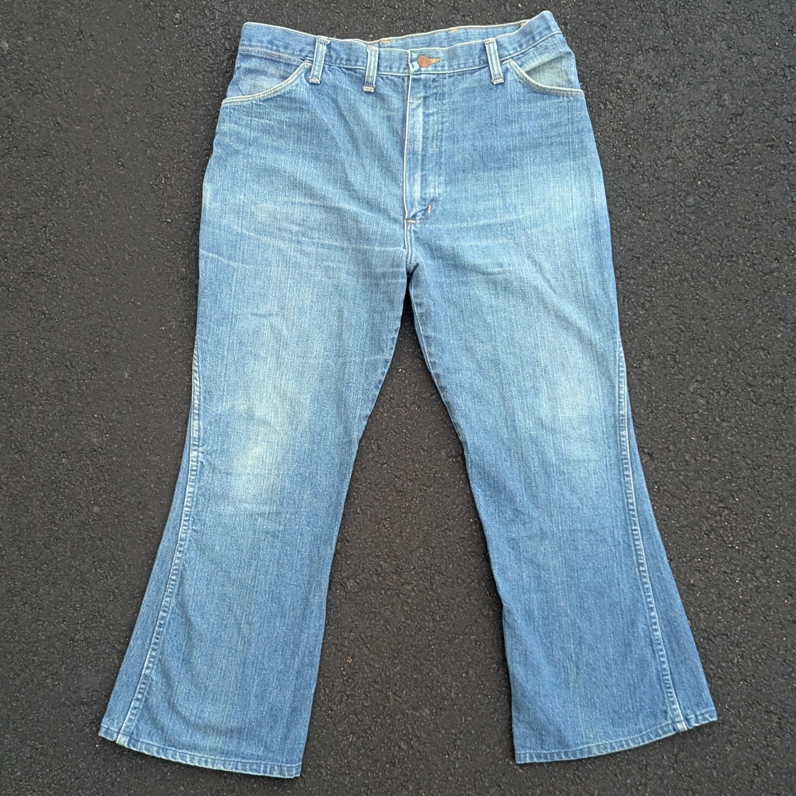VTG 60s Wrangler Jeans Mens 34x27 Blue Denim Flared Bootcut USA Talon Zip