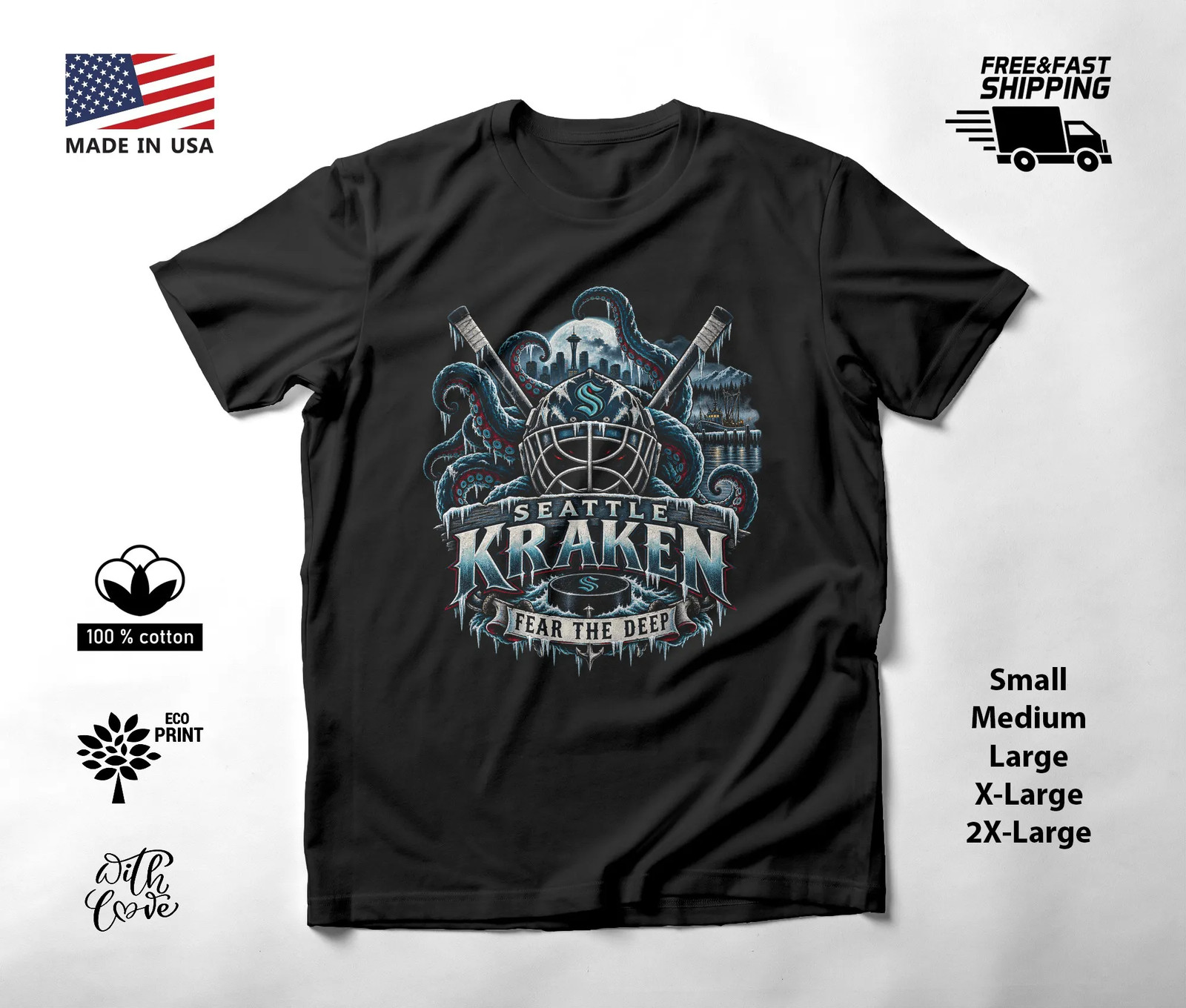 Seattle Kraken Halloween T-Shirt Tentacle Goalie Hockey Art