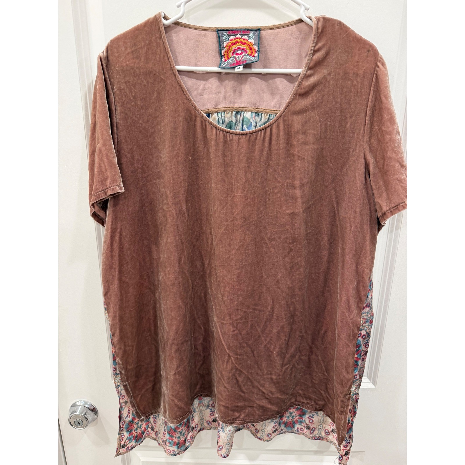 Johnny Was Silk Blend Velvet Tunic Top Mauve Mandala Print Back Size M J13217-7