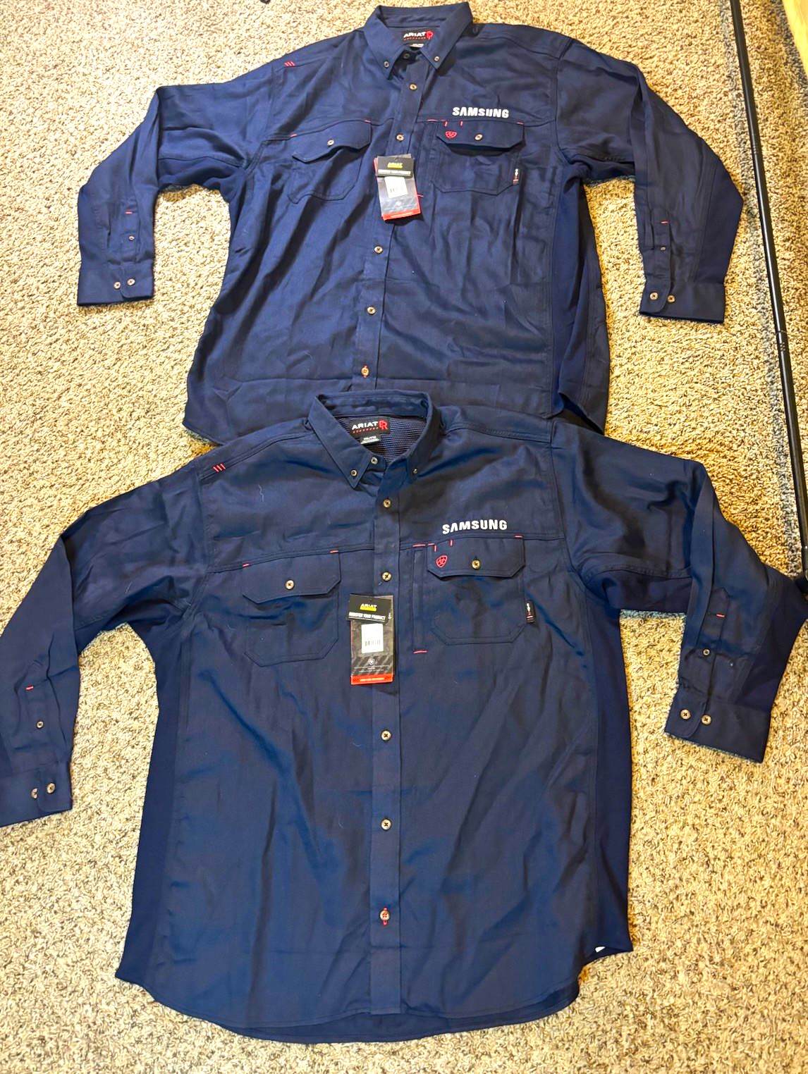 Ariat FR Men\'s XXL navy  Work Shirt Button Down Front Pockets NWT Samsung